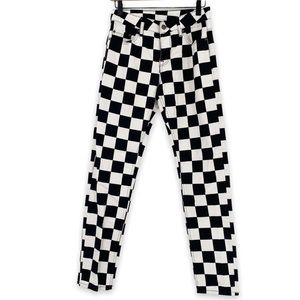 ASOS Slim Checkerboard Button Fly Black White Jeans 28 Waist 32 Inseam
